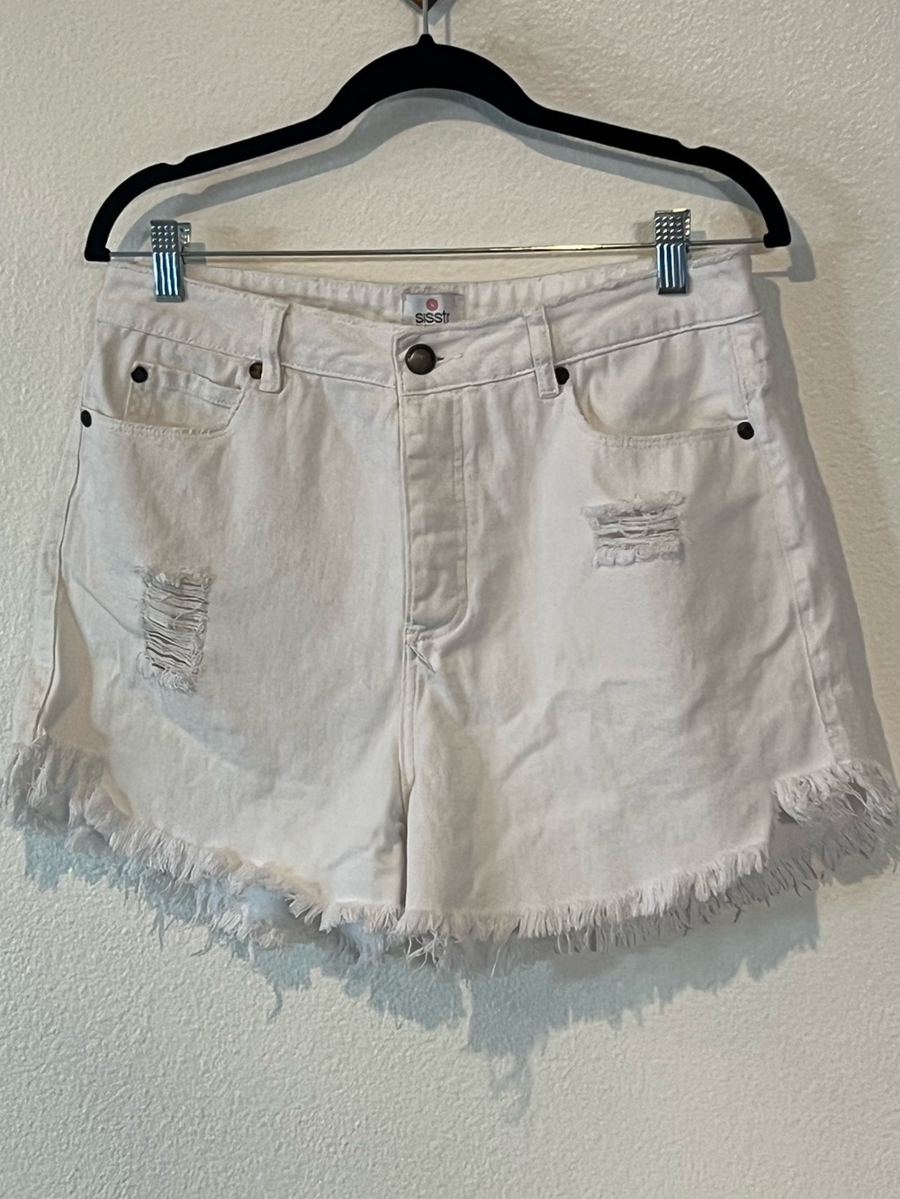 Sisstr Evolution White Denim Distressed Shorts